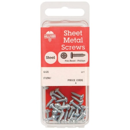 Hillman Sheet Metal Screw, #12 x 1-1/4 in, Zinc Plated Steel Pan Head Phillips Drive, 10 PK 5505
